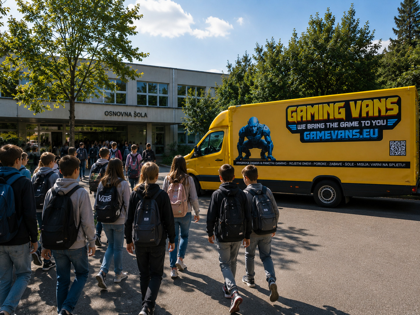 Gaming Van parkiran pred osnovno šolo
