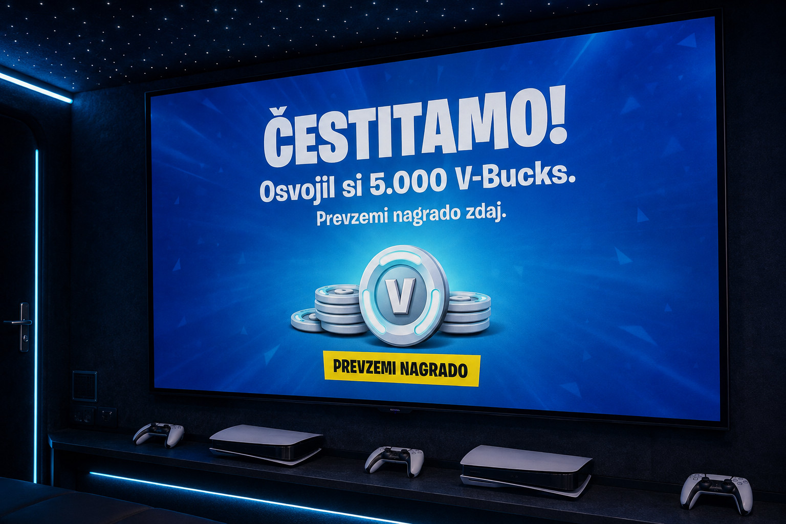 Lažno sporočilo o nagradi na zaslonu v Gaming Vanu