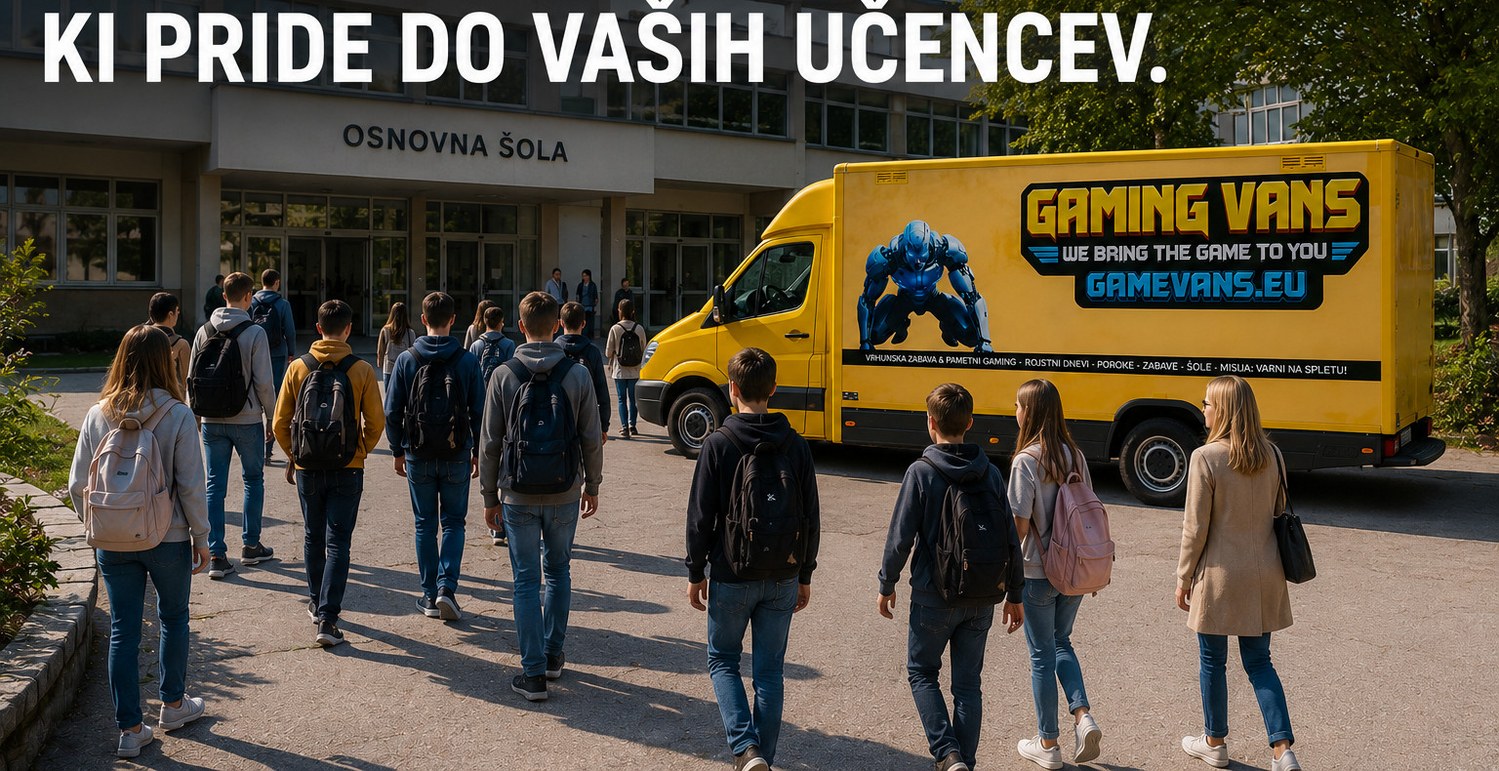 Učenci prihajajo do Gaming Vana pred šolo